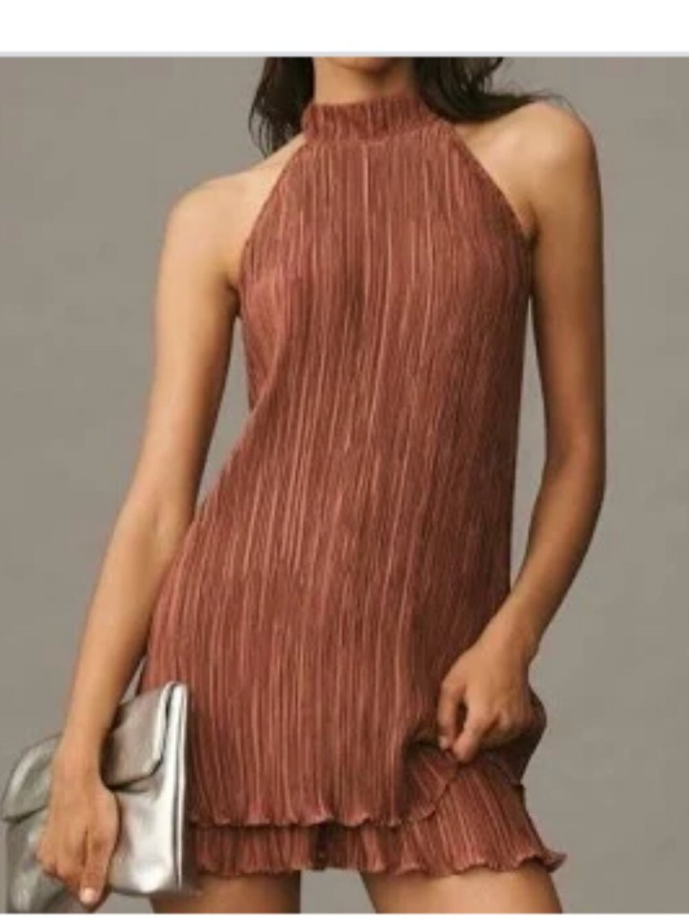Anthropologie Maeve Pleated Halter Mini Dress Copper Brown Romper 12